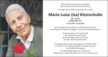 Anzeige von Marie-Luise Kleinschulte von MGO