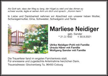Anzeige von Marliese Neidiger von MGO