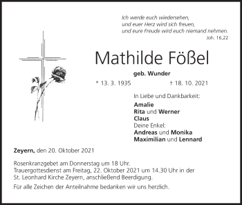 Anzeige von Mathilde Fößel von MGO