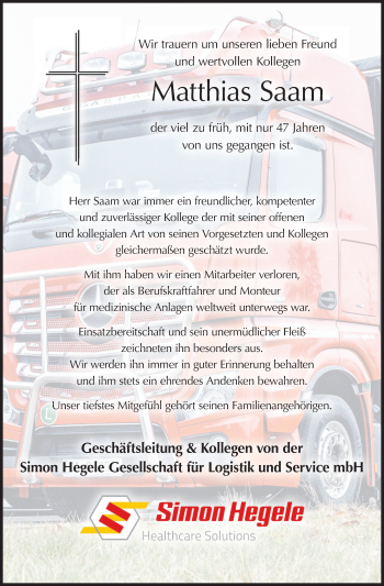Anzeige von Matthias Saam von MGO