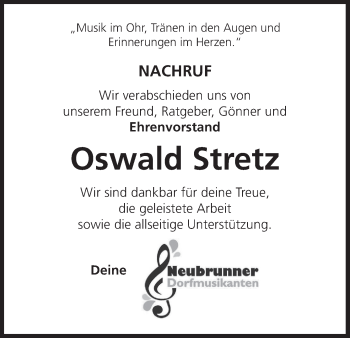 Anzeige von Oswald Stretz von MGO