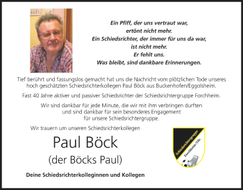 Anzeige von Paul Böck von MGO