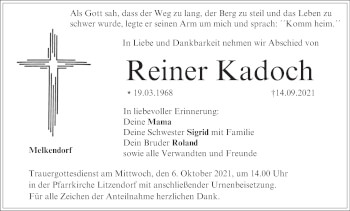 Anzeige von Reiner Kadoch von MGO