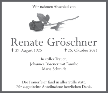 Anzeige von Renate Gröschner von MGO