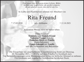 Anzeige von Rita Freund von MGO