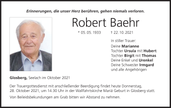 Anzeige von Robert Baehr von MGO