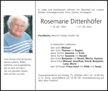 Anzeige von Rosemarie Dittenhöfer von MGO
