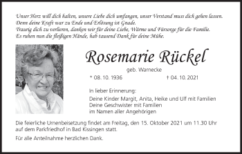 Anzeige von Rosemarie Rückel von MGO