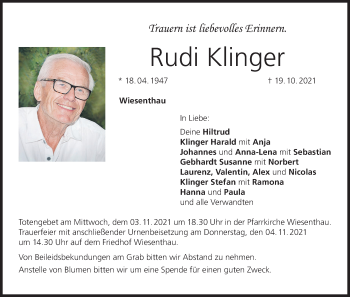 Anzeige von Rudi Klinger von MGO