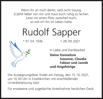 Anzeige von Rudolf Sapper von MGO