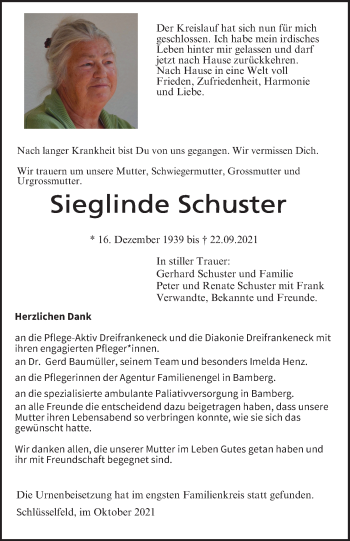 Anzeige von Sieglinde Schuster von MGO