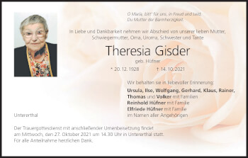 Anzeige von Theresia Gisder von MGO