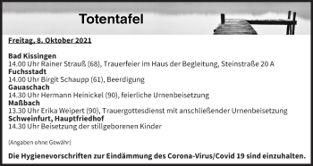 Anzeige von Totentafel vom 08.10.2021 von MGO