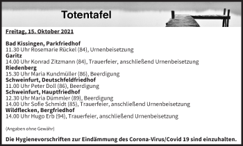 Anzeige von Totentafel vom 15.10.2021 von MGO