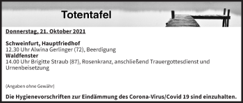 Anzeige von Totentafel vom 21.10.2021 von MGO