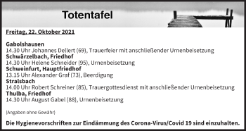 Anzeige von Totentafel vom 22.10.2021 von MGO