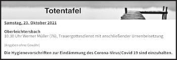 Anzeige von Totentafel vom 23.10.2021 von MGO