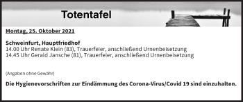 Anzeige von Totentafel vom 25.10.2021 von MGO