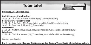 Anzeige von Totentafel vom 26.10.2021 von MGO
