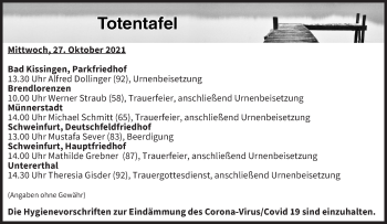 Anzeige von Totentafel vom 27.10.2021 von MGO