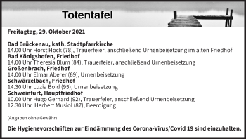 Anzeige von Totentafel vom 29.10.2021 von MGO