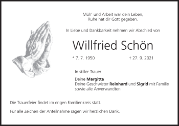 Anzeige von Willfried Schön von MGO