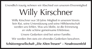 Anzeige von Willy Kirschner von MGO
