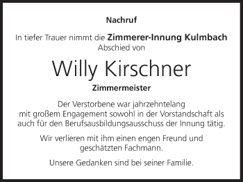 Anzeige von Willy Kirschner von MGO