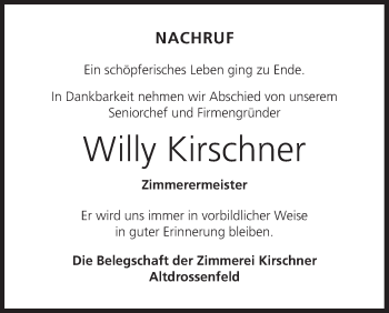 Anzeige von Willy Kirschner von MGO