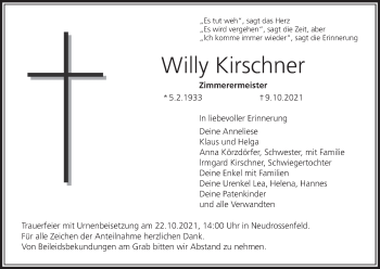 Anzeige von Willy Kirschner von MGO