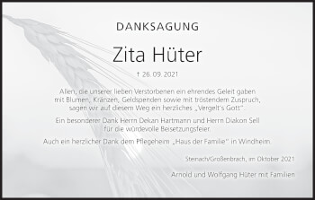 Anzeige von Zita Hüter von MGO