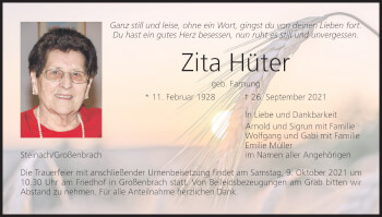Anzeige von Zita Hüter von MGO