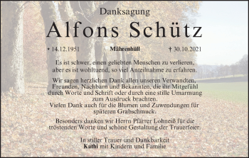 Anzeige von Alfons Schütz von MGO