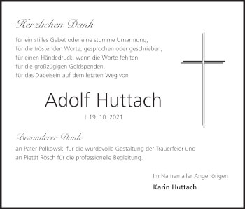 Anzeige von Adolf Huttach von MGO