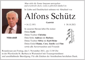 Anzeige von Alfons Schütz von MGO