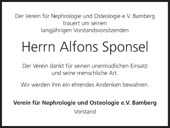 Anzeige von Alfons Sponsel von MGO
