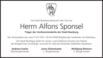 Anzeige von Alfons Sponsel von MGO