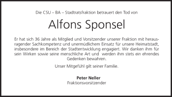Anzeige von Alfons Sponsel von MGO