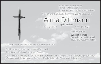 Anzeige von Alma Dittmann von MGO
