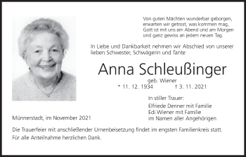 Anzeige von Anna Schleußinger von MGO