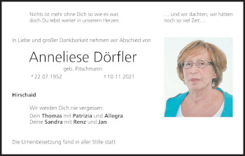 Anzeige von Anneliese Dörfler von MGO