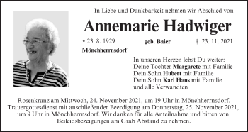 Anzeige von Annemarie Hadwiger von MGO