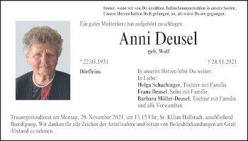 Anzeige von Anni Deusel von MGO