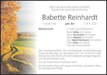 Anzeige von Babette Reinhardt von MGO