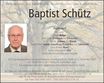 Anzeige von Baptist Schütz von MGO