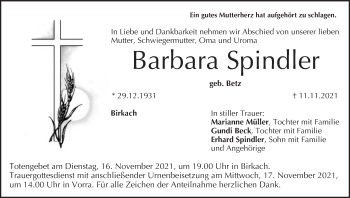 Anzeige von Barbara Spindler von MGO