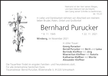Anzeige von Bernhard Purucker von MGO