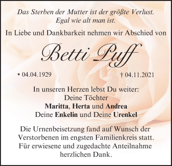 Anzeige von Betti Puff von MGO