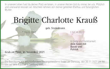 Anzeige von Brigitte Charlotte Krauß von MGO