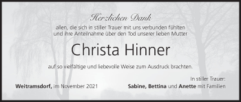 Anzeige von Christa Hinner von MGO